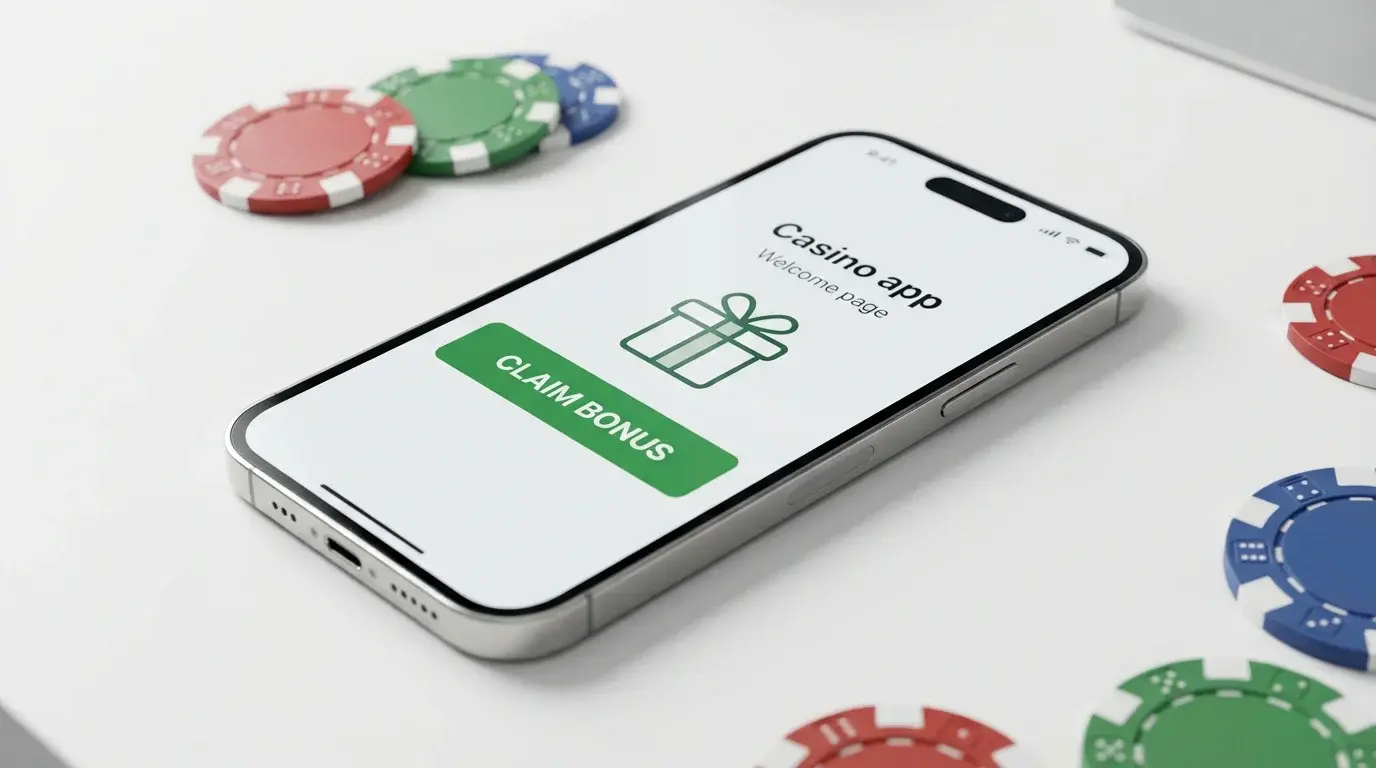 iPhone displaying a welcome bonus offer screen on a casino app