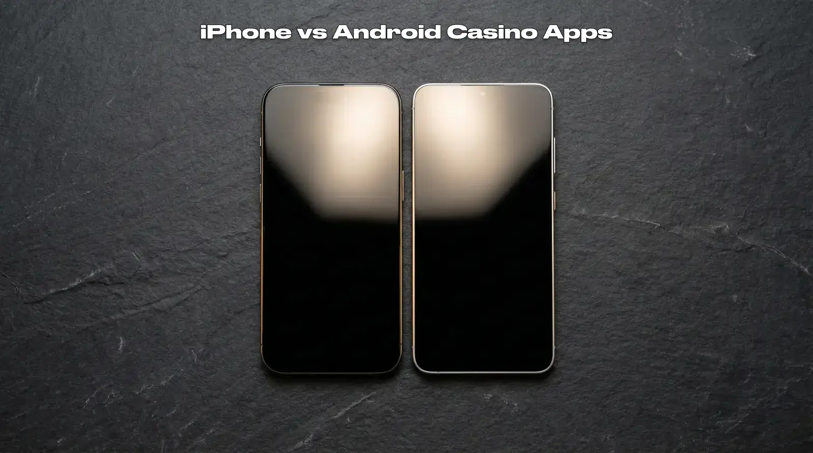 iPhone and Android phone side by side on a dark surface